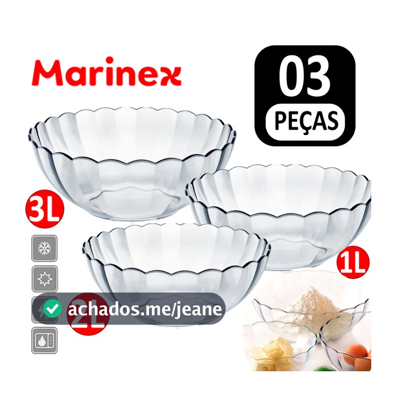 Conjunto Jogo de Tigelas Travessa Marinex Astral Vidro Temperado Saladeira Kit Tigela Transparente