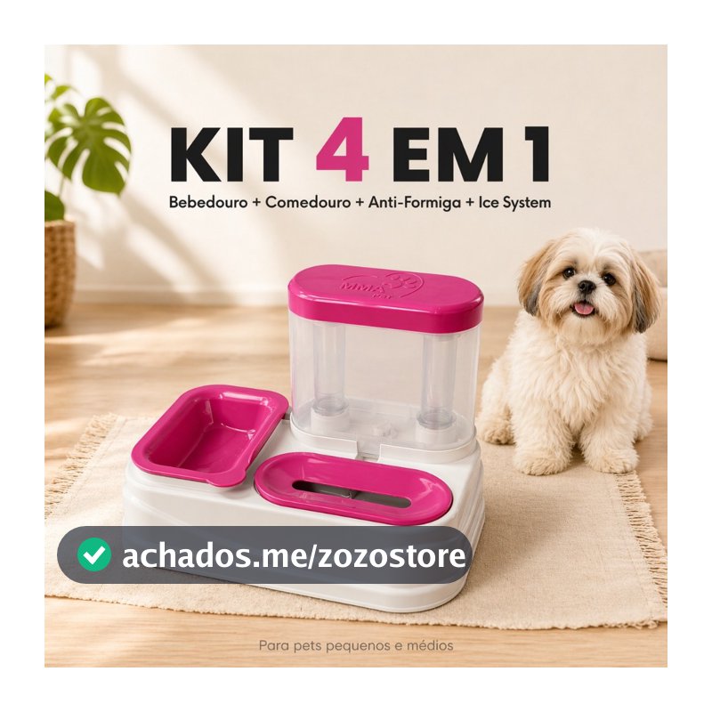 Comedouro e Bebedouro Pet PELOS LONGOS e CURTOS  4 em 1 Cachorro e Gato Água Gelada Antiderrapante