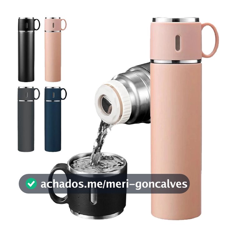 Garrafa Térmica Inox Com Copo 500ml Água Café Chá Caneca Frio Quente Com duas Xicaras