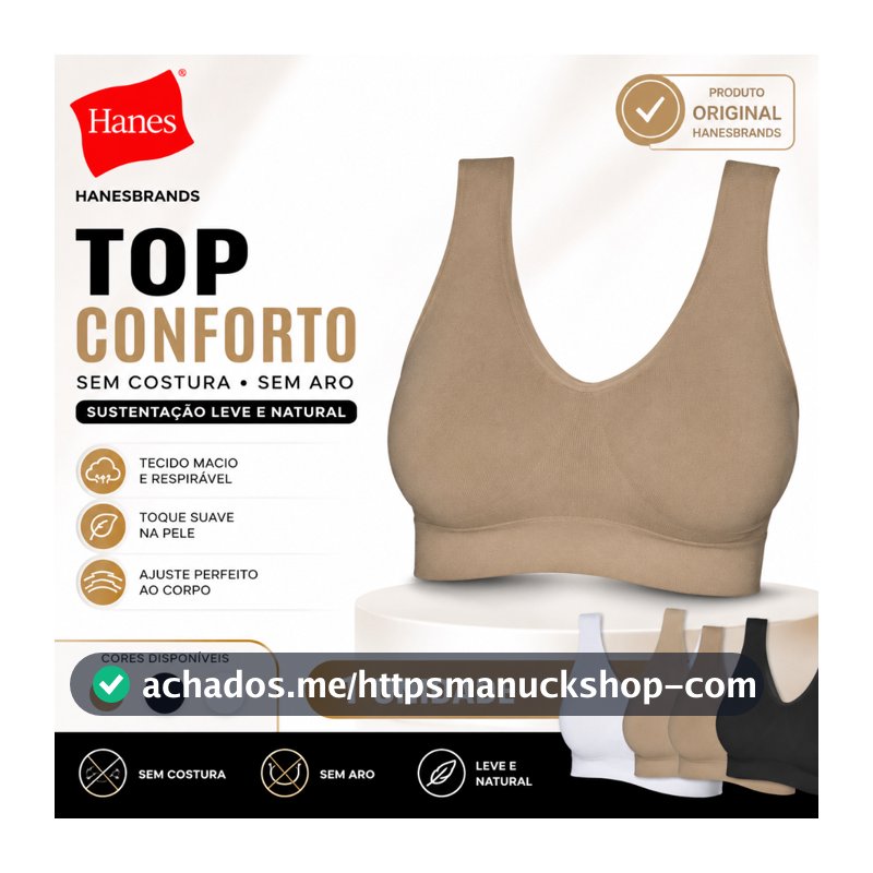 Top Hanes Feminino Alça Larga Sem Aro Sem Bojo Confortável Sem Costura Original
