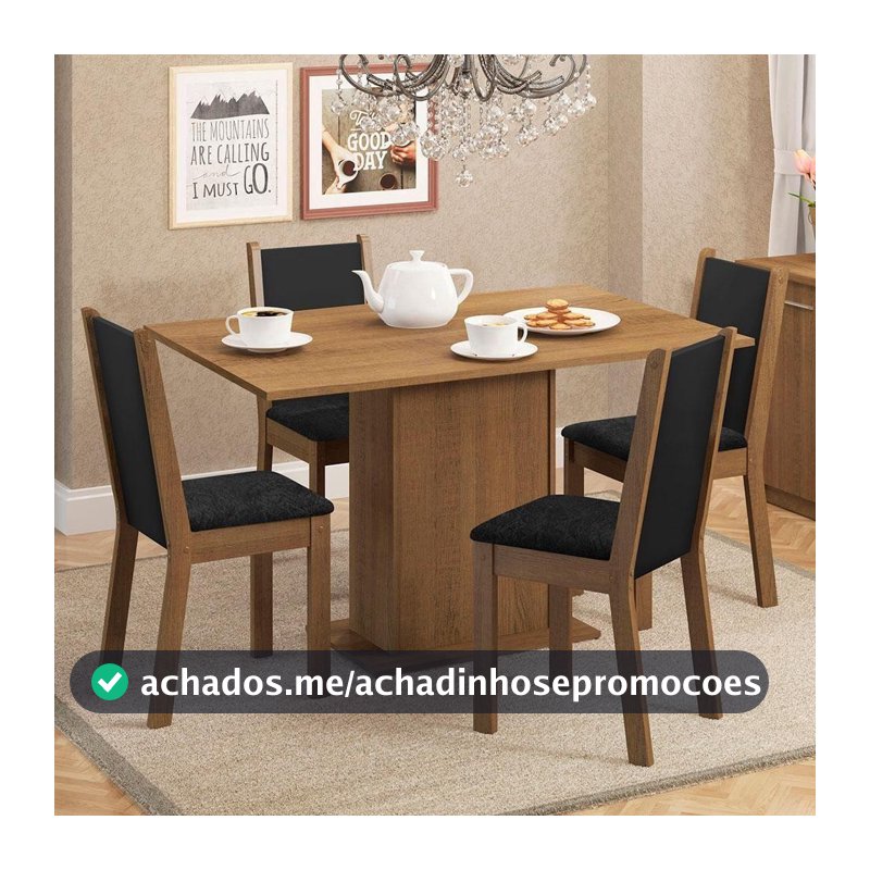 Conjunto Sala Jantar Mesa Madeira 4 Cadeiras Rustic