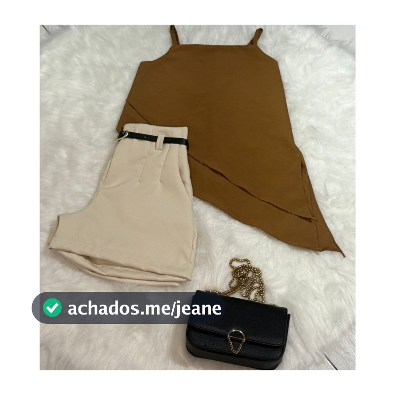 Blusa Assimétrica Feminina + Short Alfaiataria Com Cinto Incluso - Moda Casual Chic