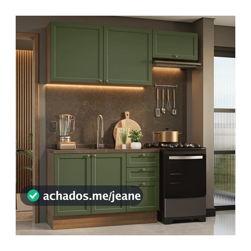 Armário de Cozinha Compacta 180 cm Rustic/Verde Vik Madesa 02