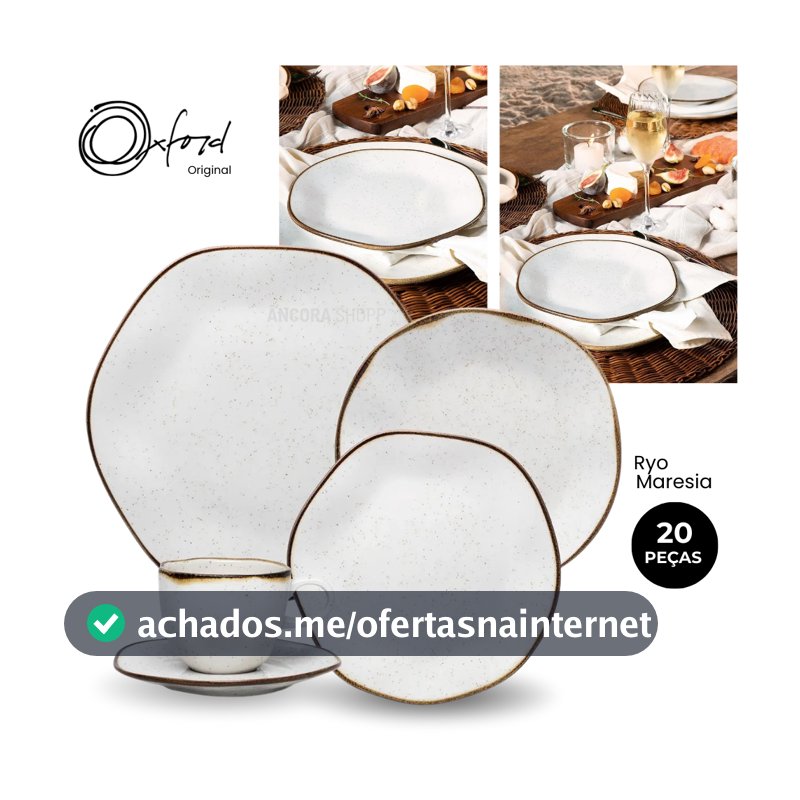 Aparelho de Jantar e Chá Porcelana 20 Peças Ryo Maresia Jogo de Pratos e Xícaras Oxford Original