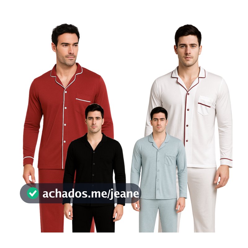 PIJAMA MASCULINO CONJUNTO DE CALÇA CAMISA MANGA LONGA AMERICANO DE INVERNO P,M,G E GG ALGODÃO