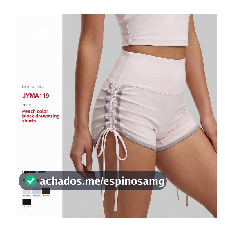 Shorts esportivos femininos Hip-Lifting cintura alta Yoga calças de Fitness contraste cor cordão pêssego três pontos