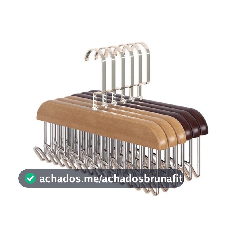 Kit 2 Cabides de Madeira Para Cintos Gravatas Cachecóis Sutiãs Colares Organizador Com 8 Ganchos