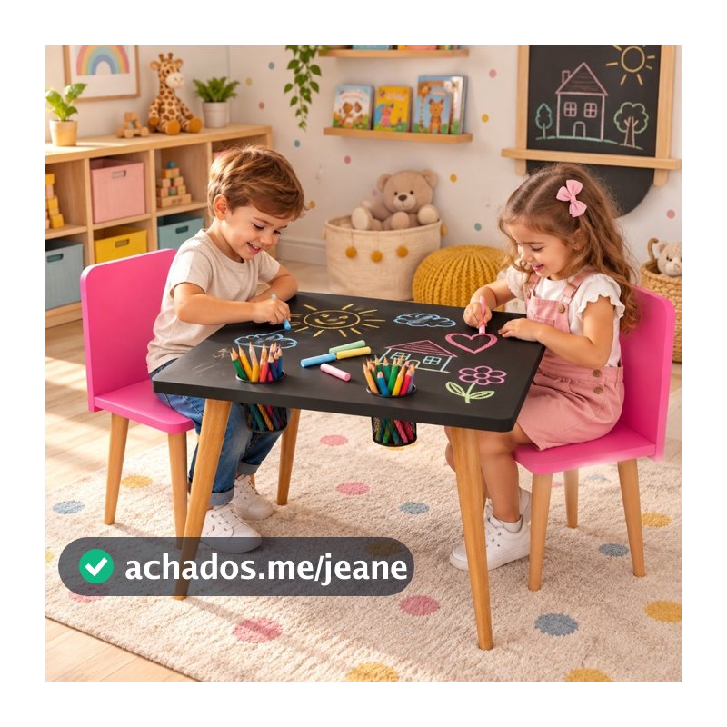 Mesinha Infantil Com 2 Cadeiras Tampo Lousa Para Desenhar