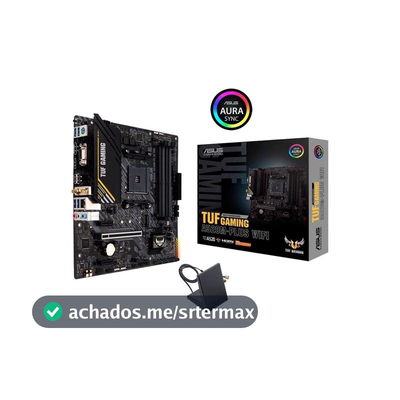 Placa Mãe ASUS TUF GAMING A520M-PLUS WIFI AMD AM4 RGB mATX DDR4 Preto - 90MB17F0-M0EAY0