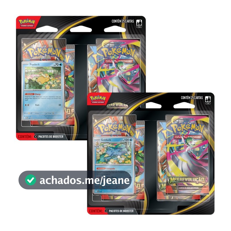 BLISTER QUÁDRUPLO MEGA EVOLUÇÃO ME01 COPAG POKÉMON TCG BOOSTER CARTAS LUCARIO GARDEVOIR EX QUAD PACK