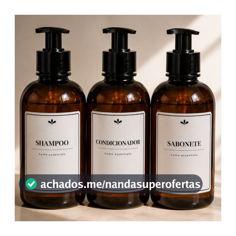 Kit 3 Dispensers organizadores Banheiro 500ml Shampoo Condicionador Sabonete Frascos PET Âmbar