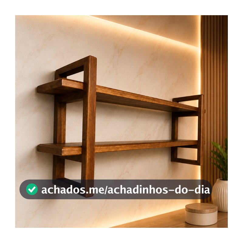 Prateleira Decorativa Premium Madeira Maciça Estilo Industrial Moderna Suspensa Rústica para Sala Cozinha Banheiro