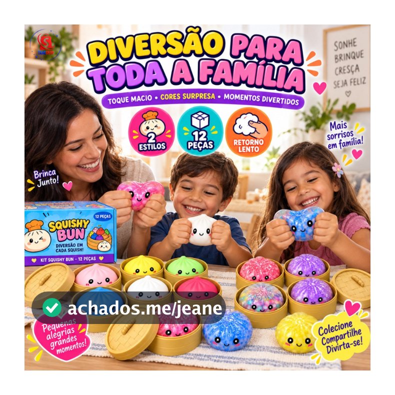 Squishy Bun Surpresa 2 Estilos 6 Cores Brinquedo Sensorial Macio Glitter para Apertar 3+