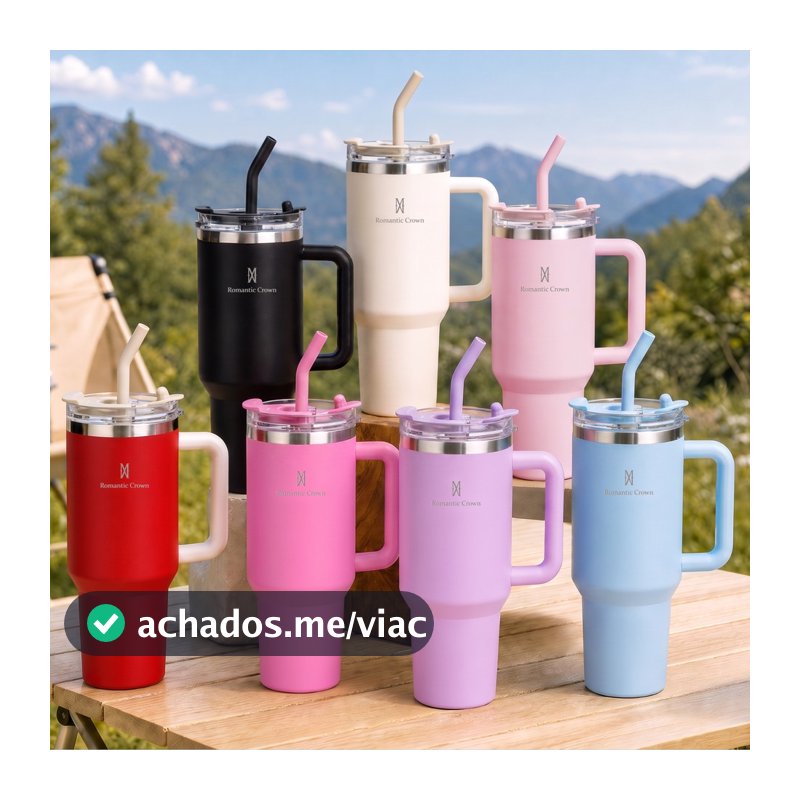 ROMANTIC CROWN Copo Térmico Portátil 1200ml/600ml com Tampa e Canudo Garrafa Térmica Inoxidável À prova de vazamentos