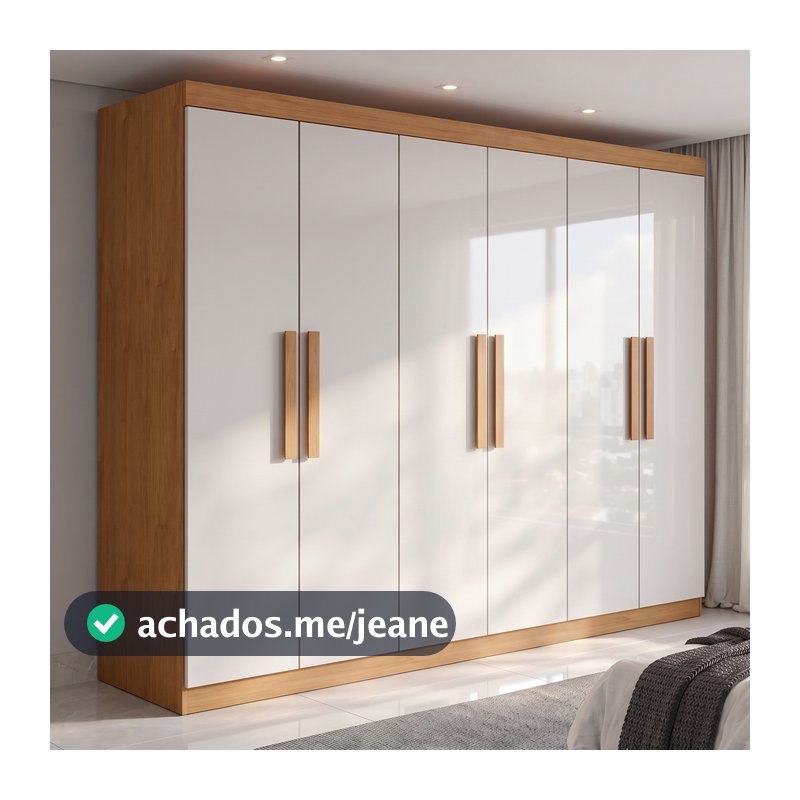 Guarda Roupa Casal 6 Portas Easy Slim Amendoa Clean/off White