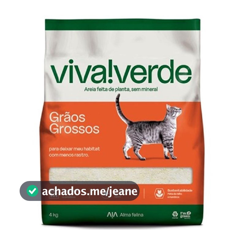 Areia Higiênica Biodegradável Viva Verde para Gatos Grãos Grossos - 4kg