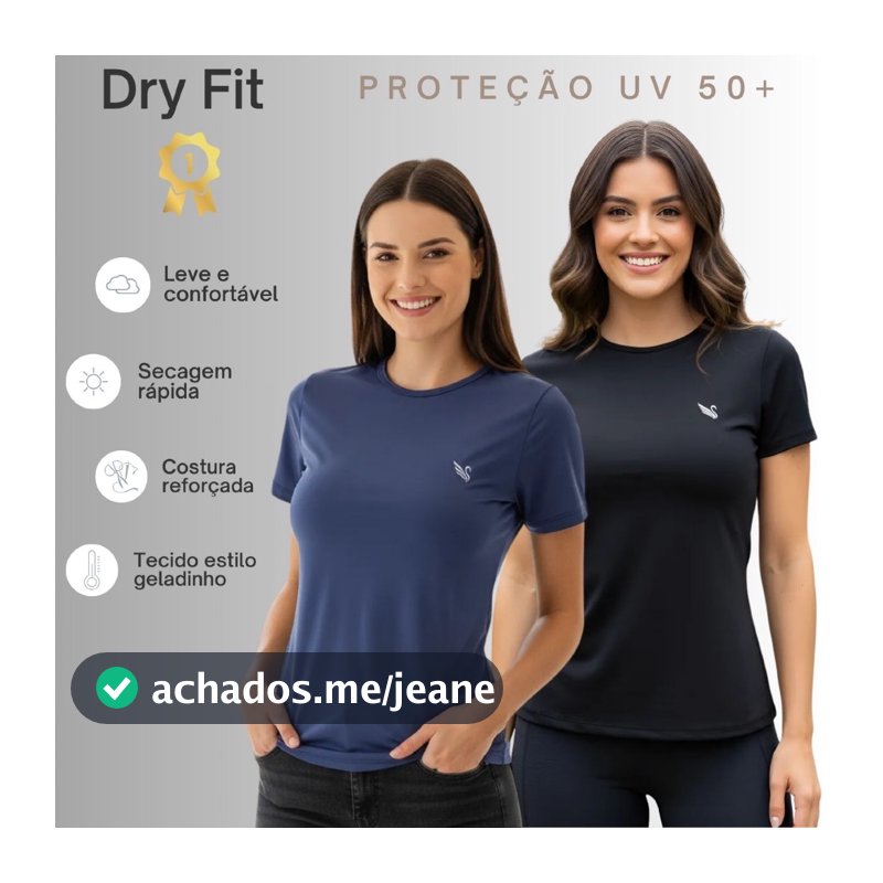 Kit 2 Camiseta Feminina Dry fit Blusas Camisas Para Academia Uv 50 do P ao G2