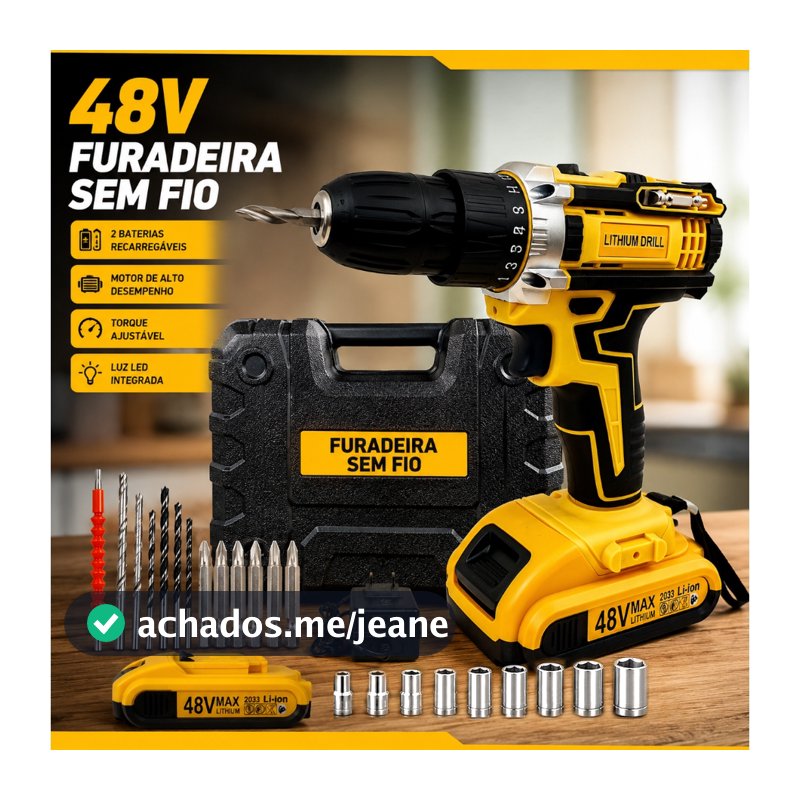 Parafusadeira Furadeira Com 48V Bateria 2 Velocidades Uso Doméstico Com Baterias Duplas E Caixa De Ferramentas