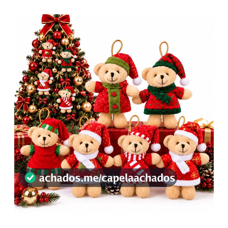 Kit 5 Ursinho Pelúcia Pendente De Natal Enfeite Para Árvore Decoração Natalina
