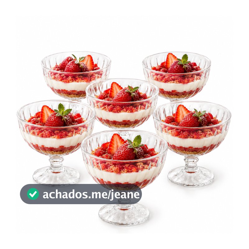 Jogo de Sobremesa Vidro 6 Peças 240ml Taça Transparente de Vidro Elegante