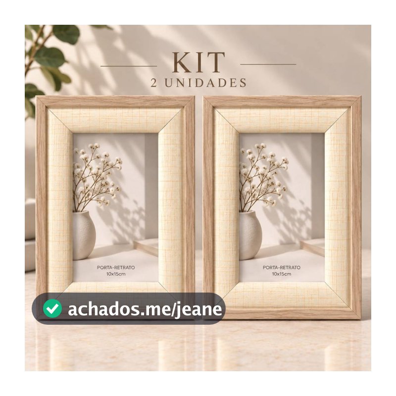 kit 02 unidades Porta Retratos 10x15cm Textura Linho-MDF- Visor Vidro-Decoração Elegante