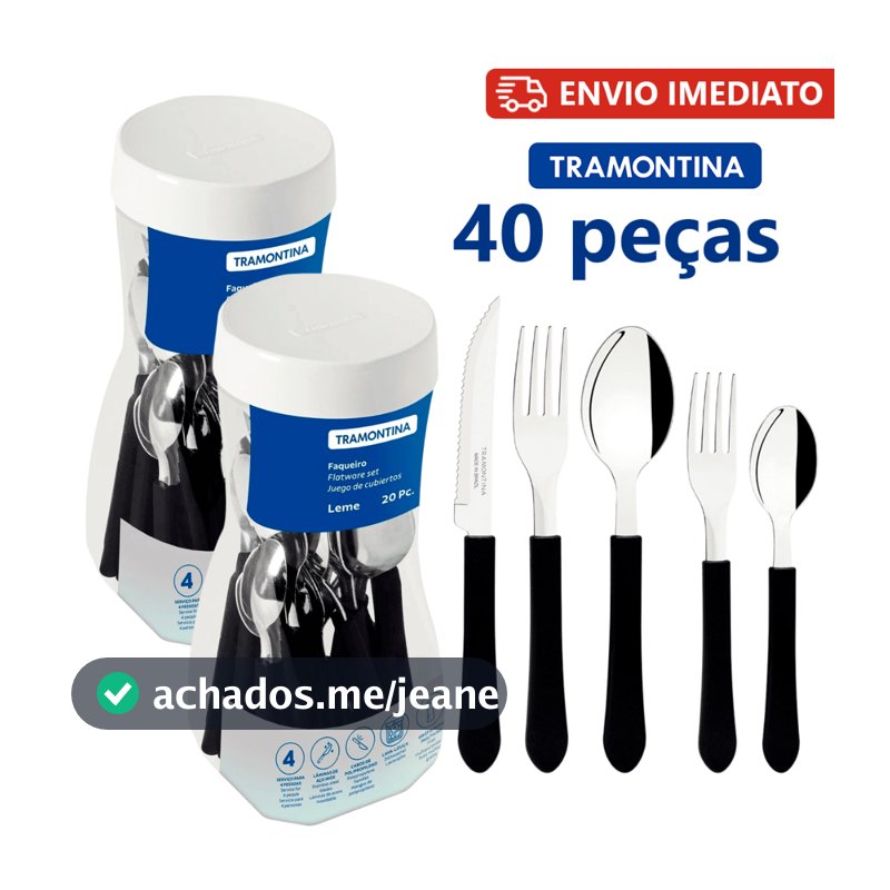 Kit C/2 Jogo De Talheres Faqueiro Tramontina Aço Inox Leme 20 Peças