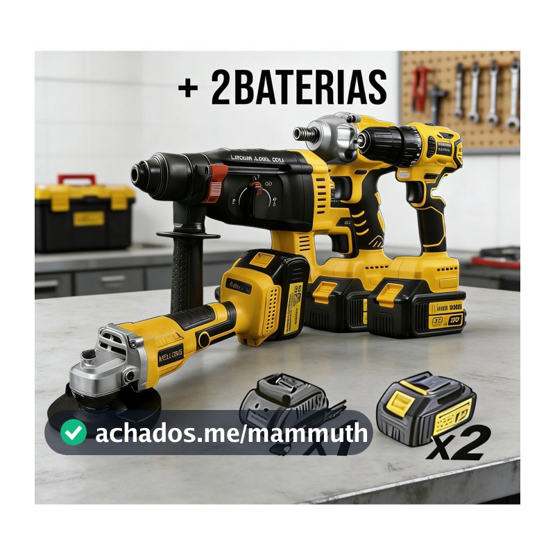 Kit de ferramentas profissional 4 em 1 : Furadeira, Chave De Impacto, Esmerilhadeira Angular, parafusadeira +2  bateria