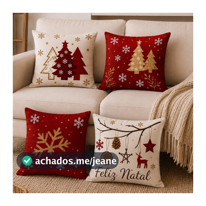Kit 4 Capas de Almofadas Natalinas 45x45 - Estampas Modernas Tecido de Qualidade Com Zíper Invisível