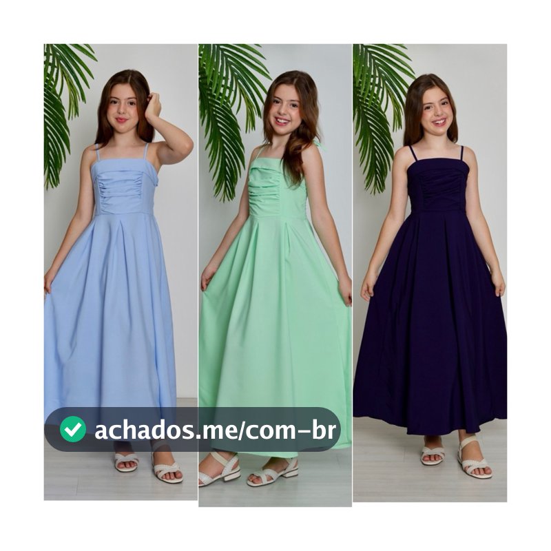 VESTIDO LONGO INFANTIL MENINA JUVENIL LISO ALCINHA DE AMARRAR REGATA FRANZIDO