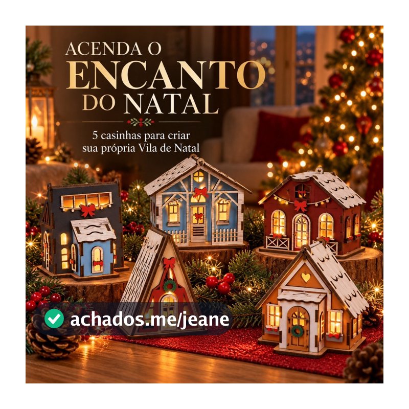 Kit Vila de Natal com 5 Casinhas Decorativas para Vela ou Fio de Fada em MDF decoração natalina