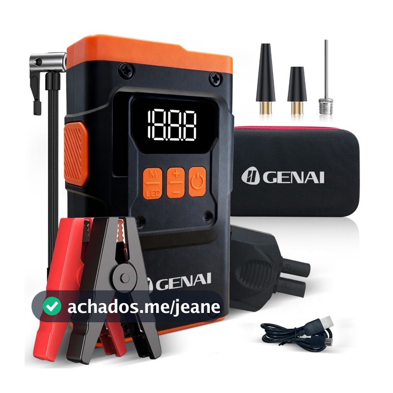 Compressor de Ar Sem Fio + Arranque Emergência 480A + Power Bank - GENAI Multifuncional