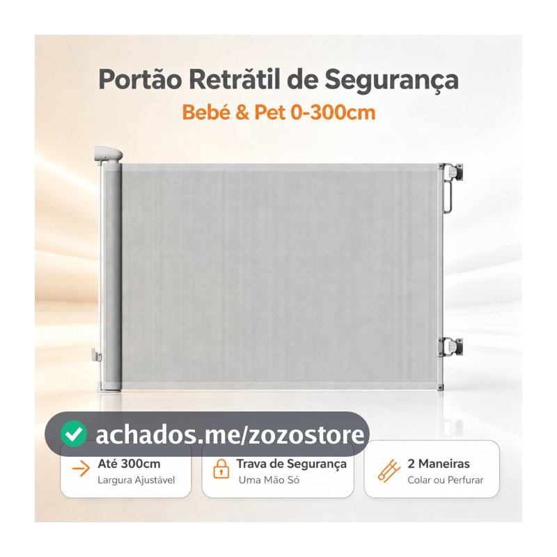 Portão Grade Retrátil de Segurança para Bebê e Pet, 0-3m Ajustável, Grade Expandível Anti Queda Casa Escada
