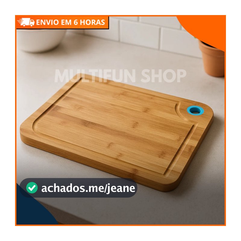 Tábua de Corte em Bambu Com Alça de Silicone 37x27cm – Resistente e Ecológica