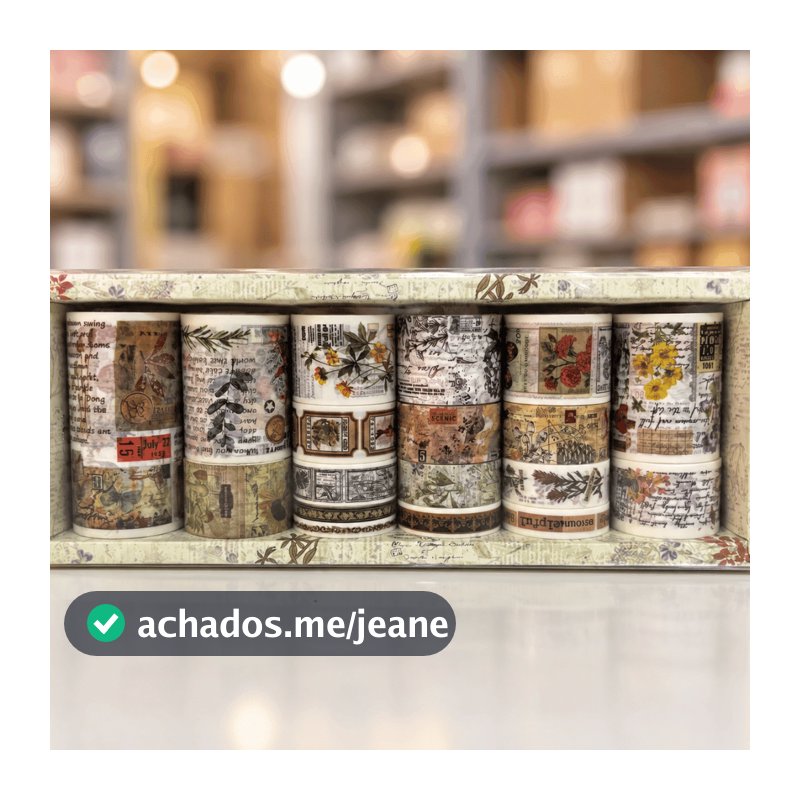Kit 18 Fitas Washi Tape Vintage Importadas Decorativas para Scrapbook, Planner, Bullet Journal e Papelaria