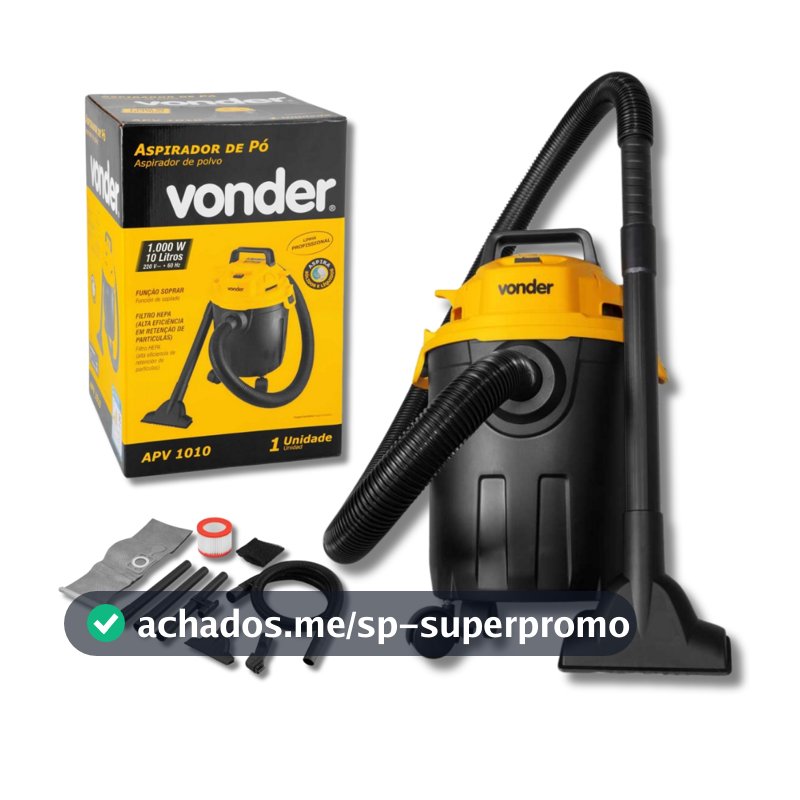 Aspirador de Pó e Água + Líquidos 10 Litros 1.000W Muito Potente 127v Ou 220v - APV 1010 Vonder
