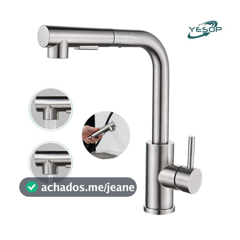 YESOP Torneira Pia Cozinha Bancada Gourmet Monocomando Inox Escovado Com Spray Extensor