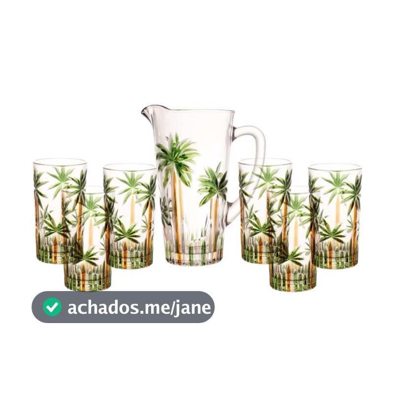 Kit 6 Copos 360ml com Jarra 1,2l De Cristal Palm Tree Coqueiros Wolff
