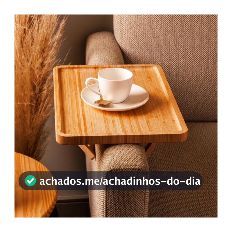 Bandeja Retangular e Redonda de Bambu Dobrável para Braço de Sofá -  Suporte de Copo -  Controle de TV - Bandeja de Café