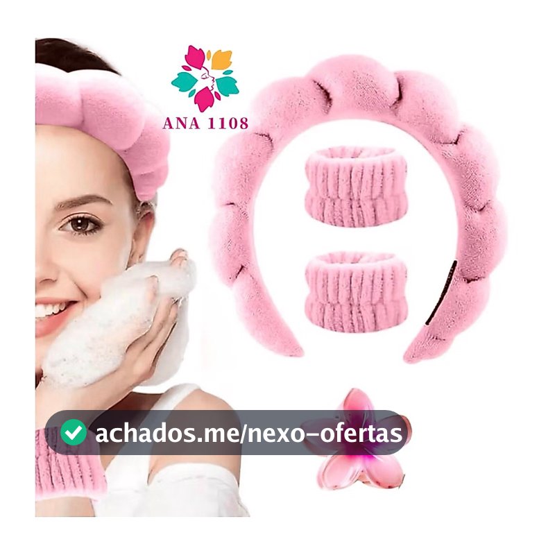 ANA 1108 Acessórios de Skincare Spa Feminino-(1 conjunto contém 4) Presilha de Flor Tiara Nuvem Faixa de Pulso