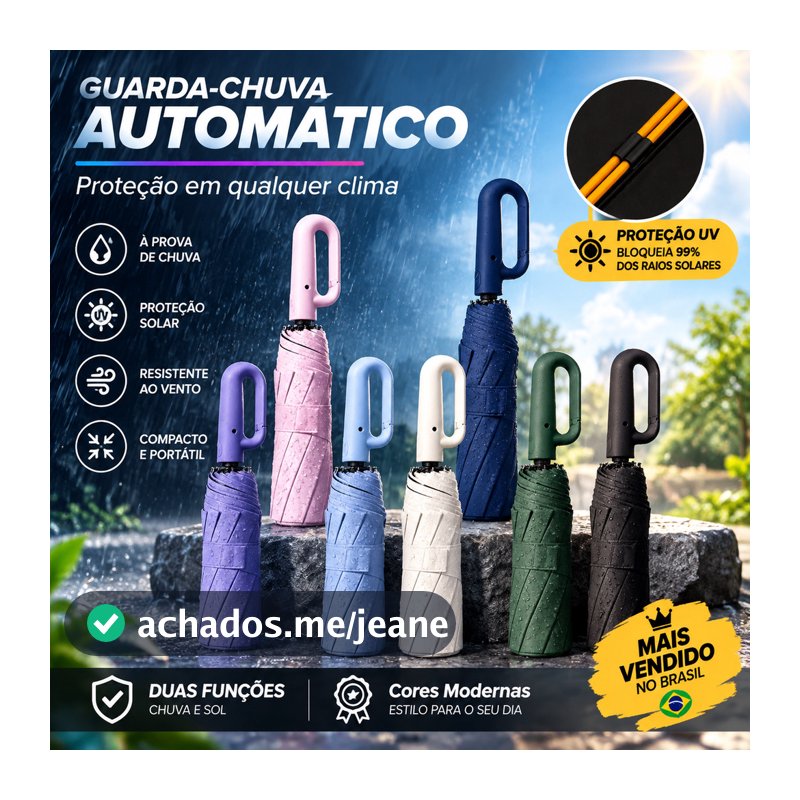 Novo Guarda Chuva Automático Alta Resistência a Chuvas e Vento Forte Com Proteção UV