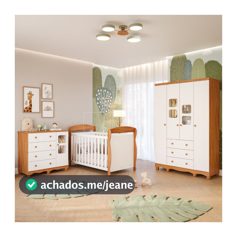 Quarto Bebê Completo Berço Americano Marquesa 3em1 Guarda Roupa 4 Portas Cômoda Uli 100% MDF Faura