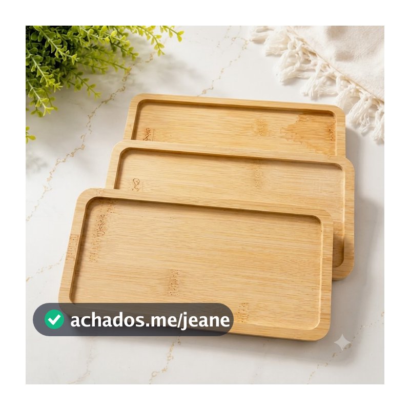 Kit 3 Bandejas Bambu Pequenas 20x10cm Para Petiscos E Decoração