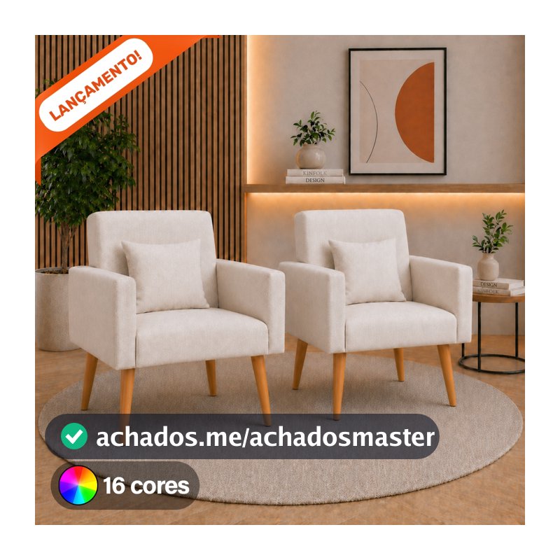 Kit 02 Poltronas para Sala Decorativa Nina com Almofada Pés Palito Suede Aninha Poltronas