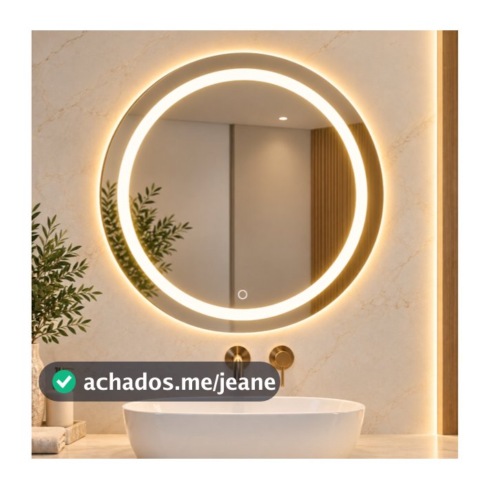 Espelho Redondo Jateado LED 40cm 50cm 60cm Botão Touch 3 Tons de Luz