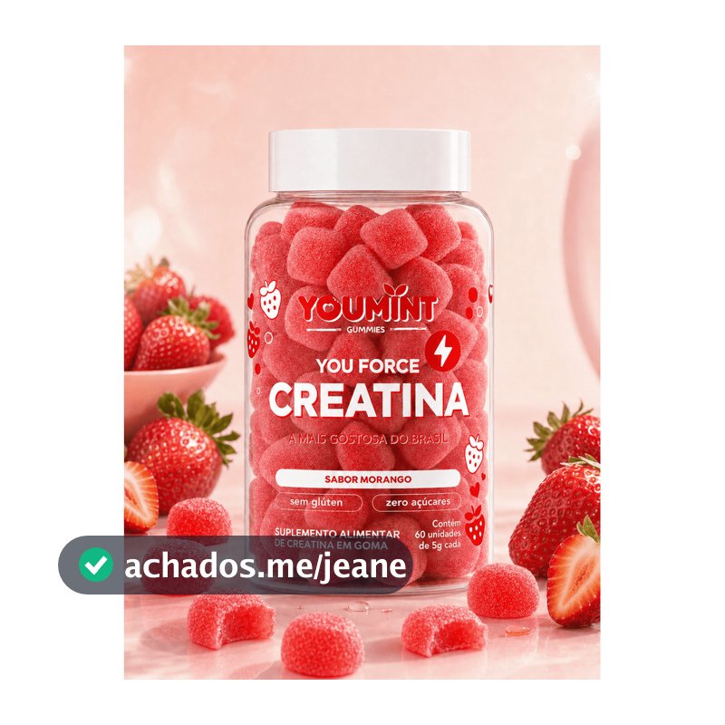 Creatina Gummy Zero Açúcar 60 Gomas Youmint Sabor Morango