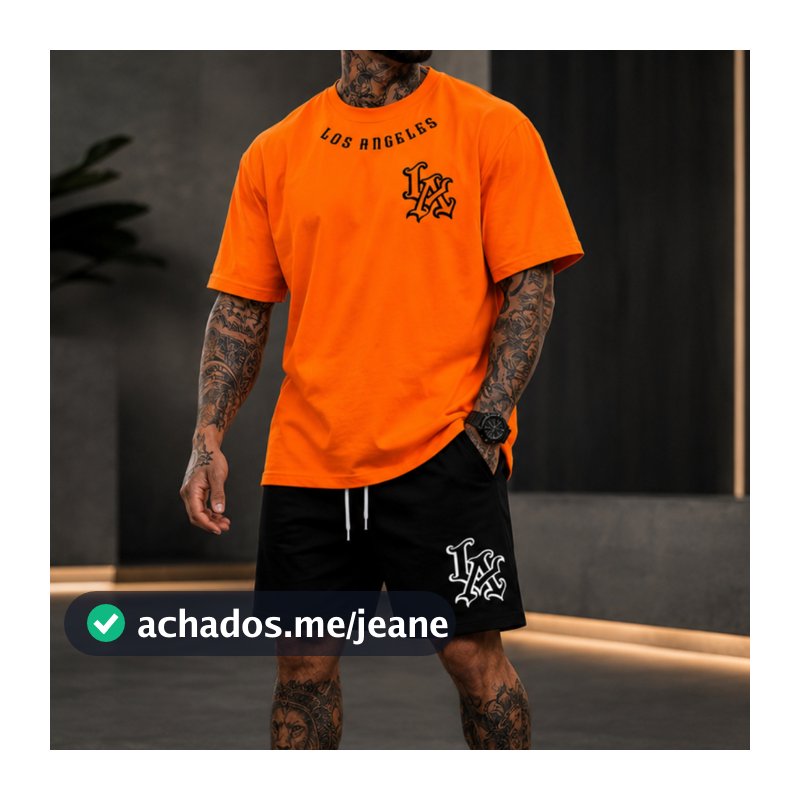 Kit camisa e short Los Angeles laranja  edição limitada conjunto streetwear