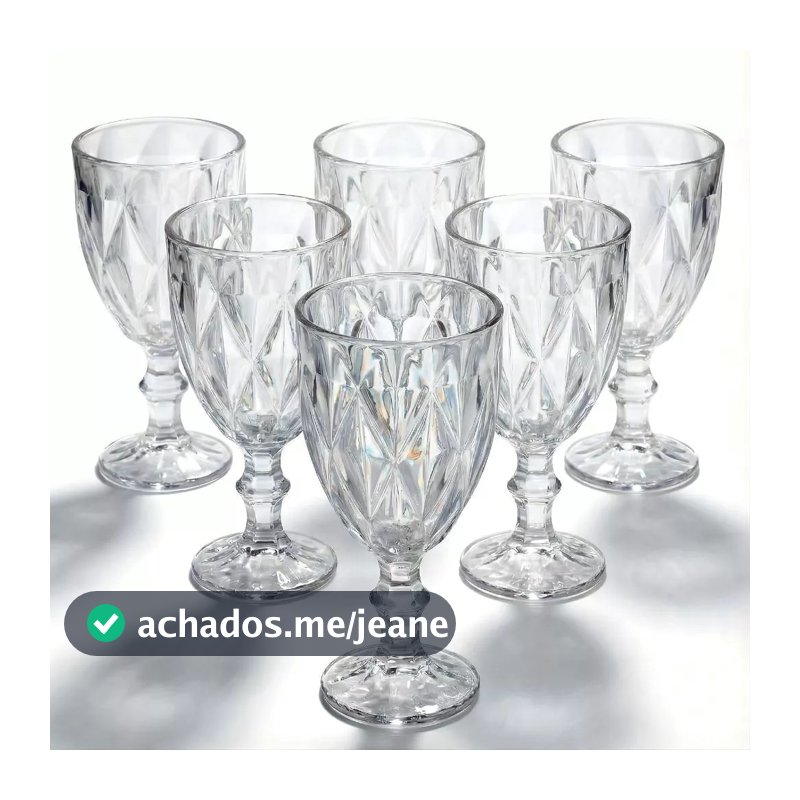 Jogo de 6/12 Taças de Vidro Diamond 340ML Copos Cristal Vinho Suco Luxo Diamante