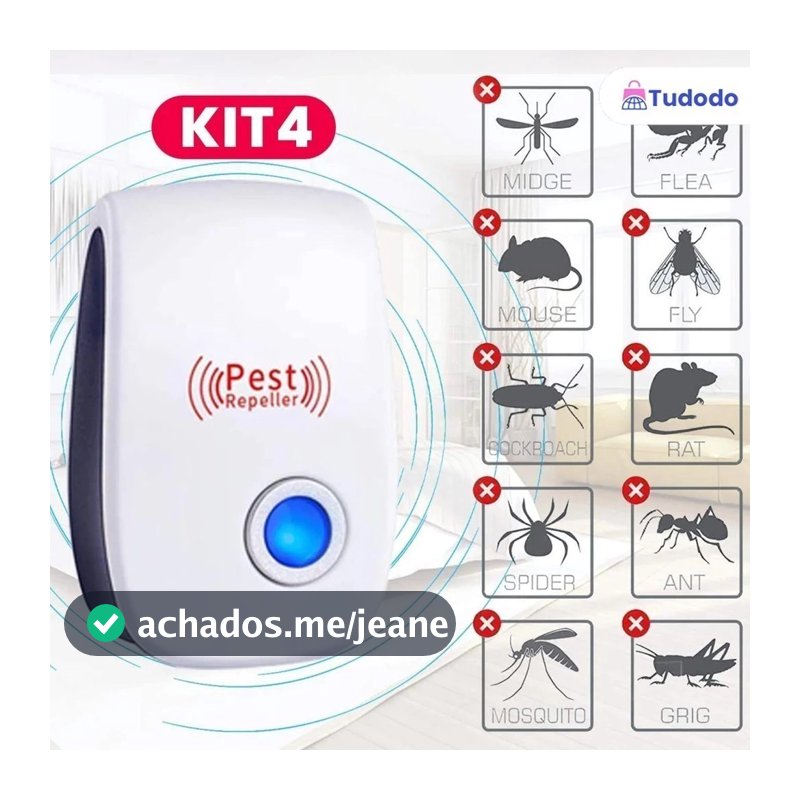 4 Repelente Eletrônico Ultrassônico Mosca Pernilongos Baratas Morcegos repele e Espanta Ratos bivolt