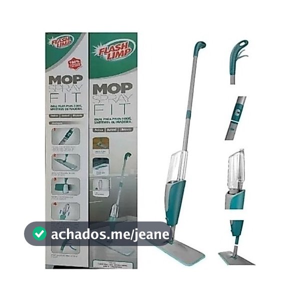 Mop Spray Fit Microfibra Verde Reservatório 365ml Flash Limp Rodo MOP0556 Original Esfregão Vassoura Limpa e Seca