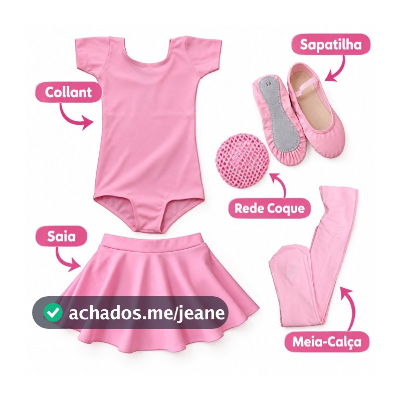 Kit Roupa De Ballet Infantil 5 Itens Collant Meia Manga e Saia de Cós Balé